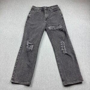 Hollister Jeans Womens 29x27 Black Denim High Rise Straight Cotton Distressed